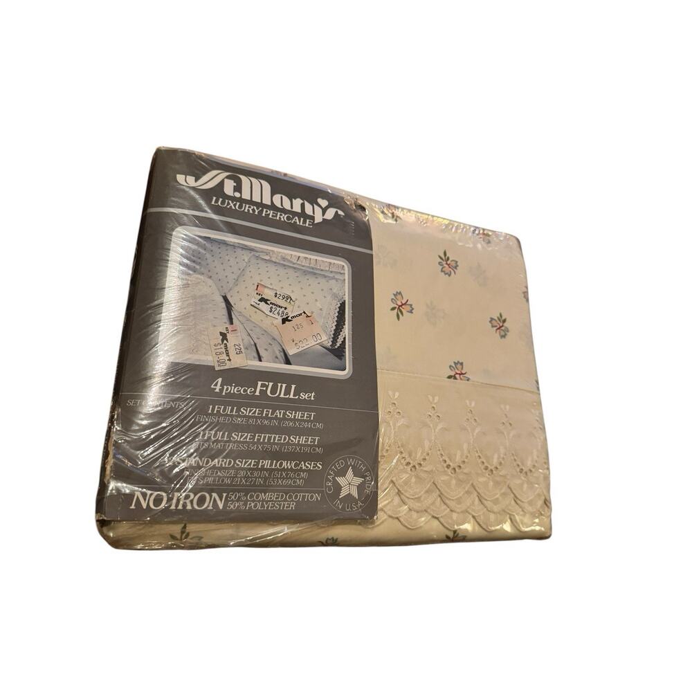 Vintage St Marys Luxury Percale Courtship Lace Full Sheet Set 4 Pc Floral Design